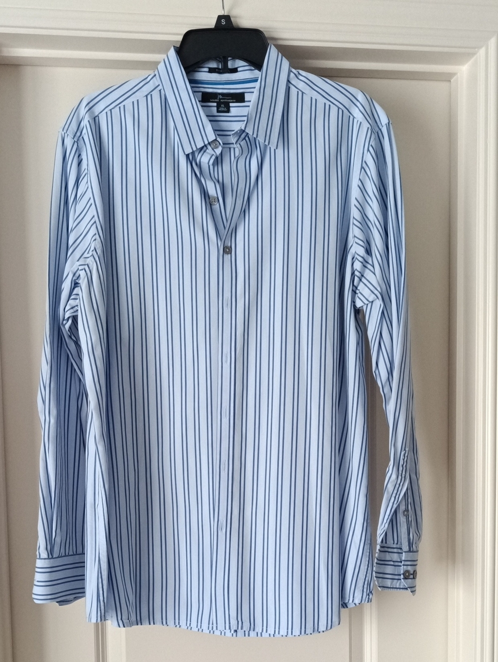 Marc Anthony Light Blue Shirt with Navy Stripes - Button Front